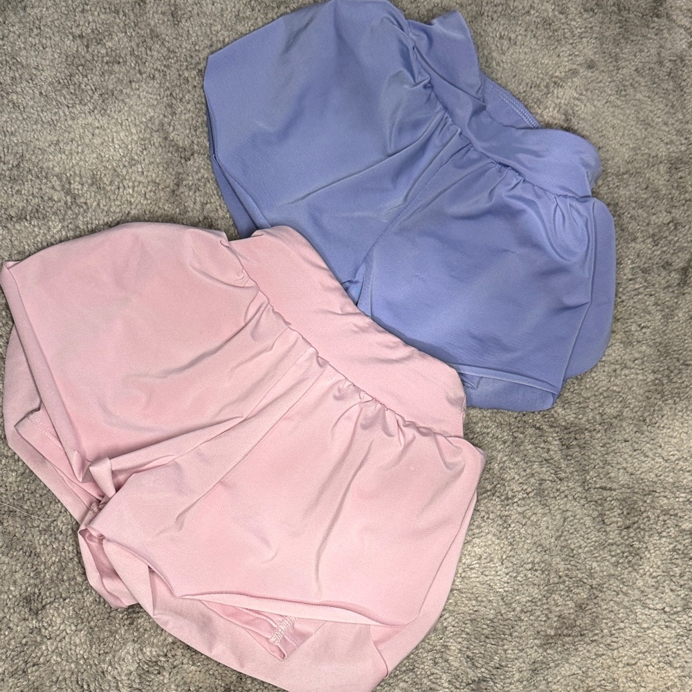 High-Waist Ruffle Lounge Shorts in Lavender and Baby Pink